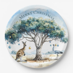 Kangaroo and Emu Christmas Gumtree Baubles Paper Plate
