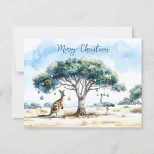 Kangaroo and Emu Gumtree Christmas Baubles Postcard