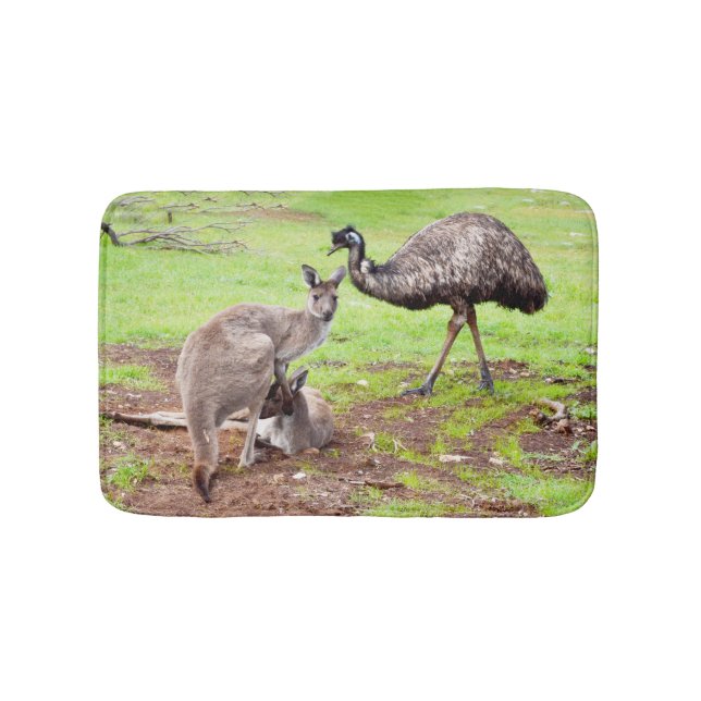 Kangaroo And Emu, Small Memory Foam Bath Mat (Front)