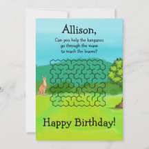 Kangaroo and Leaves Maze Birthday Cards