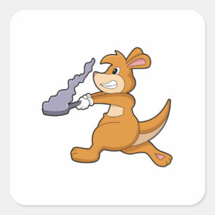 Kangaroo as Cook with Pan Square Sticker
