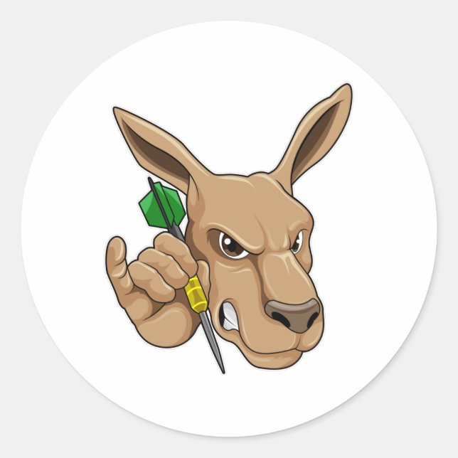 Kangaroo as Dart player with Dart Classic Round Sticker (Front)