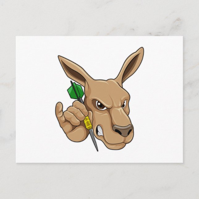 Kangaroo as Dart player with Dart Postcard (Front)