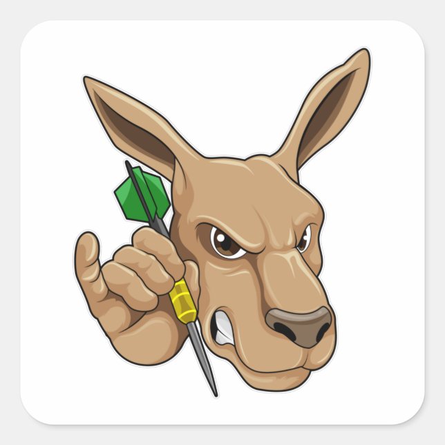 Kangaroo as Dart player with Dart Square Sticker (Front)