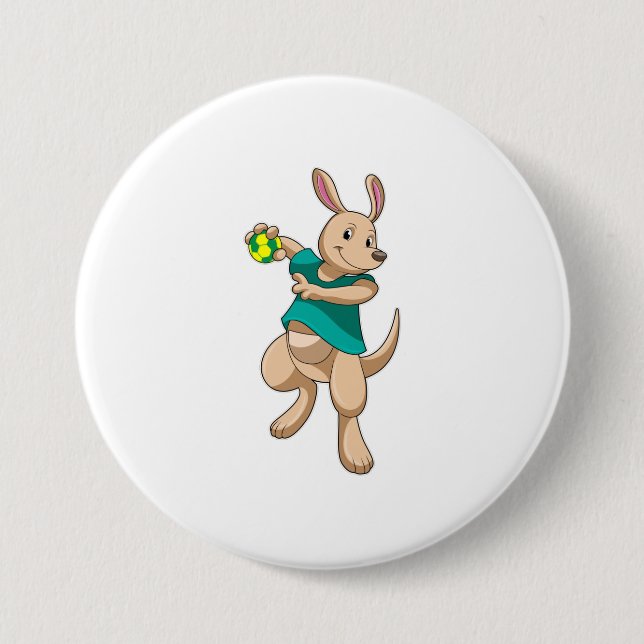 Kangaroo as Handball player with Handball 7.5 Cm Round Badge (Front)