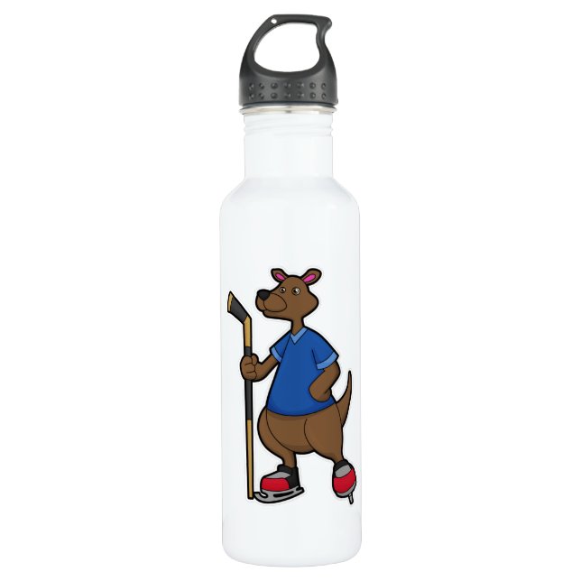 Kangaroo at Hockey with Hockey stick 710 Ml Water Bottle (Front)