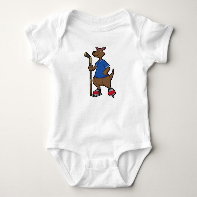 Kangaroo at Hockey with Hockey stick Baby Bodysuit (Front)