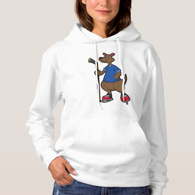 Kangaroo at Hockey with Hockey stick Hoodie (Front)