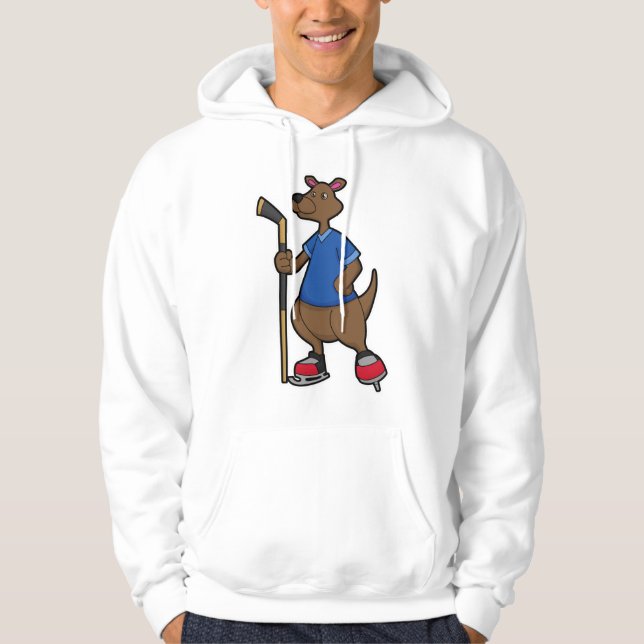 Kangaroo at Hockey with Hockey stick Hoodie (Front)