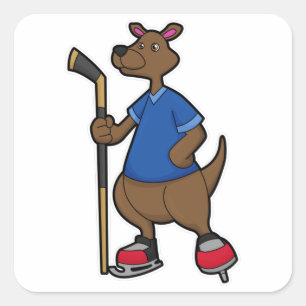 Kangaroo at Hockey with Hockey stick Square Sticker