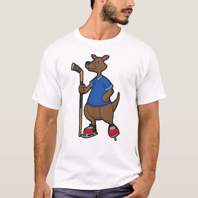 Kangaroo at Hockey with Hockey stick T-Shirt (Front)