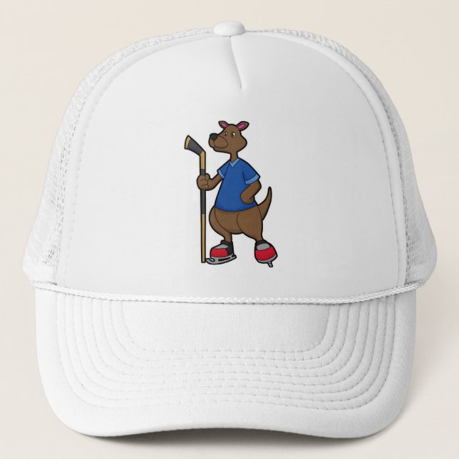 Kangaroo at Ice hockey with Ice hockey stick Trucker Hat (Front)