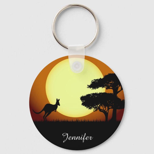 Kangaroo at sunset name key ring (Front)