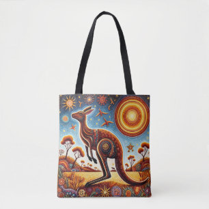 Kangaroo Aussie Aboriginal Art style Wildlife Tote Bag