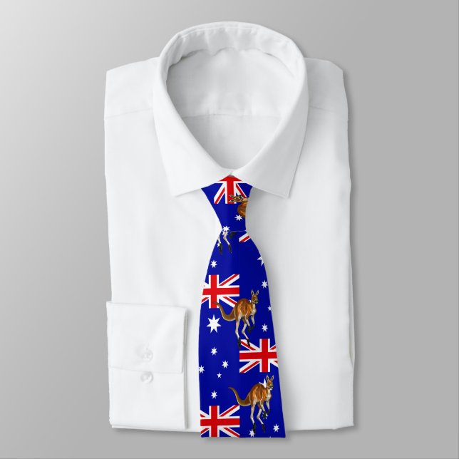 Kangaroo Australian flag pattern background Tie (Tied)