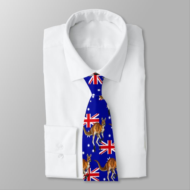 Kangaroo Australian Flag Pattern Tie (Tied)