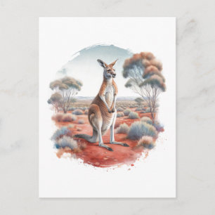 Kangaroo Australian Outback Watercolor Postcard
