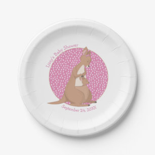 Kangaroo Baby Girl Shower Tan and Pink Pattern Paper Plate
