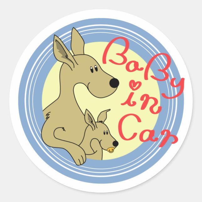 kangaroo-Baby in Car Classic Round Sticker (Front)