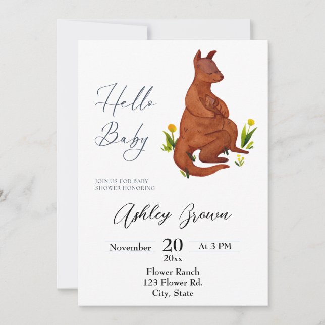 Kangaroo Baby Shower Invitation  (Front)