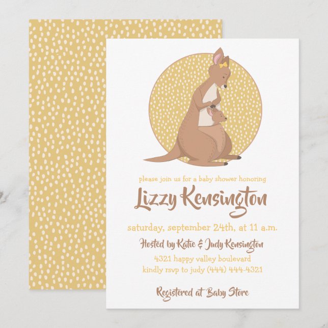 Kangaroo Baby Shower Yellow Gender Neutral Invitation (Front/Back)