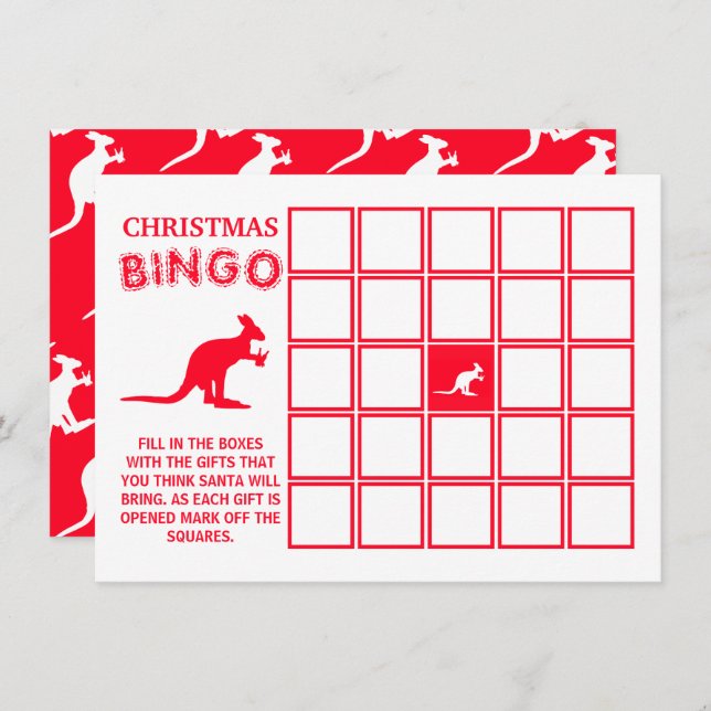 Kangaroo Beer, Australian Christmas Bingo Card (Front/Back)