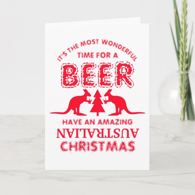 Kangaroo Beer, Australian Christmas Greeting Card (Front)