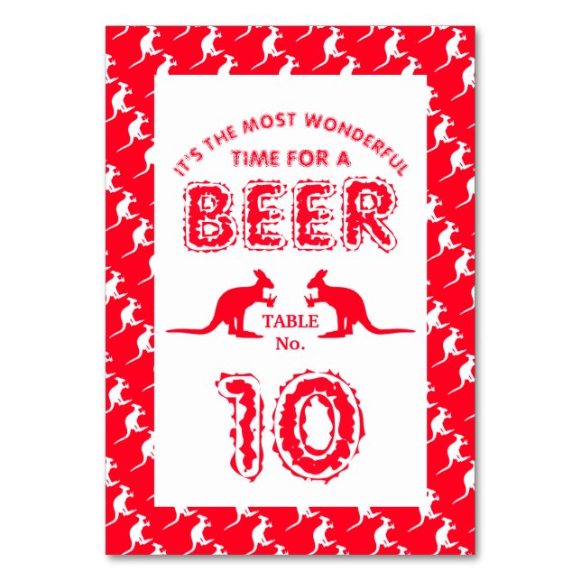 Kangaroo Beer, Australian Christmas Party Table Number (Front)