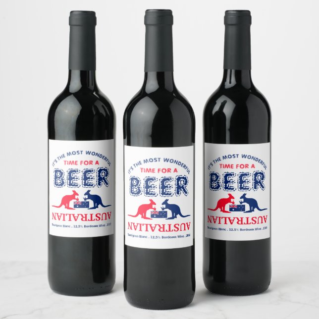 Kangaroo Beer, Australian Flag, Christmas Wine Label (Bottles)