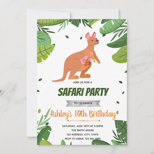 Kangaroo birthday baby shower invitation (Front)