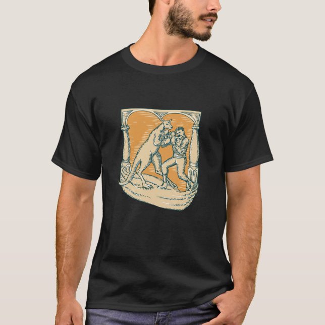 Kangaroo Boxing Man Etching T-Shirt (Front)