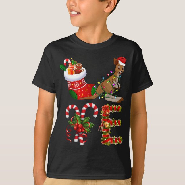 Kangaroo Christmas Lights Led Funny Santa Hat Chri T-Shirt (Front)