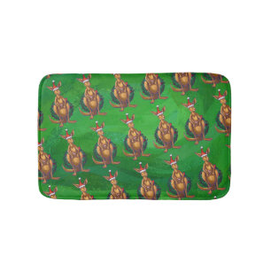 Kangaroo Christmas on Painted Green Back Bath Mat