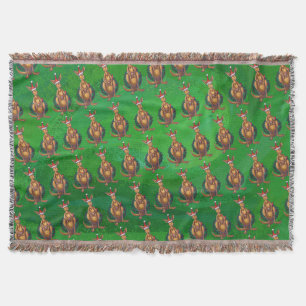 Kangaroo Christmas on Painted Green Back Throw Blanket