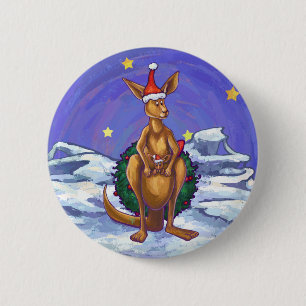 Kangaroo Christmas Starry Night 6 Cm Round Badge
