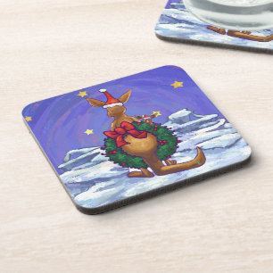 Kangaroo Christmas Starry Night Coaster