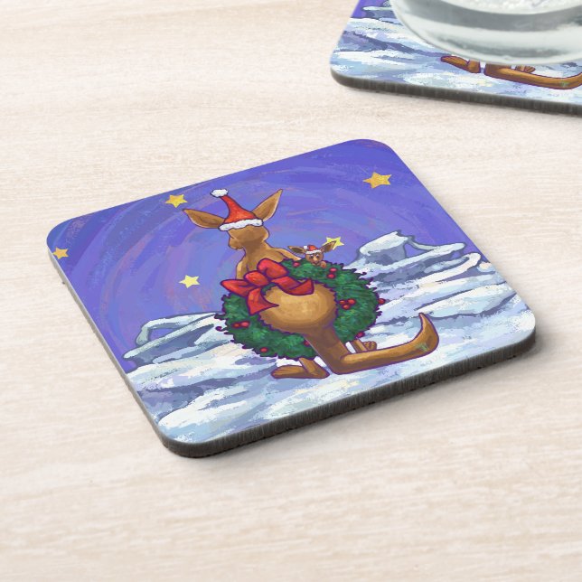 Kangaroo Christmas Starry Night Coaster (Left Side)