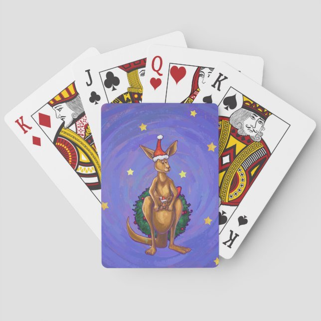 Kangaroo Christmas Starry Night Playing Cards (Back)