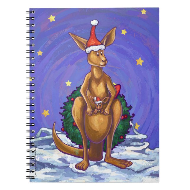 Kangaroo Christmas Starry Night Spiral Notebook (Front)