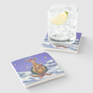Kangaroo Christmas Starry Night Stone Coaster