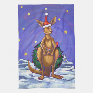 Kangaroo Christmas Starry Night Tea Towel