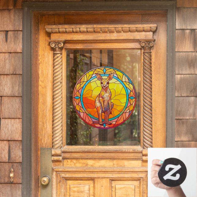 Kangaroo Colourful Watercolor Faux Stained Glass (Home Door)