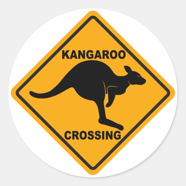 Kangaroo Crossing Sign Classic Round Sticker (Front)