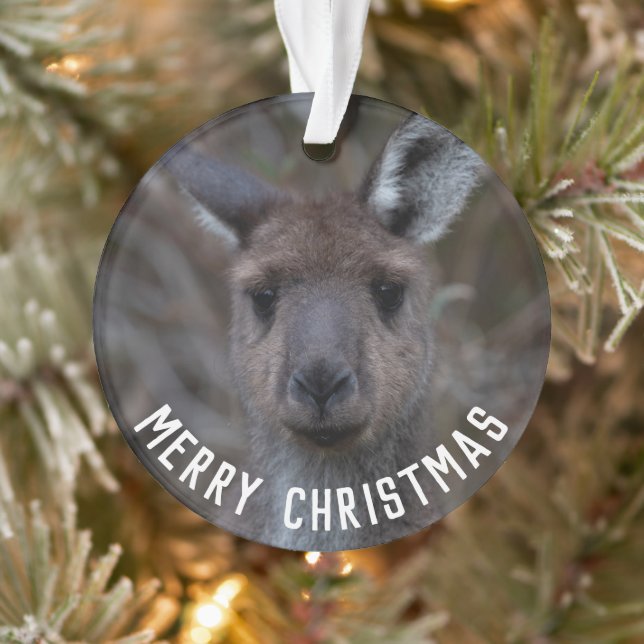 Kangaroo Face Australia Merry Christmas Ornament (Tree)
