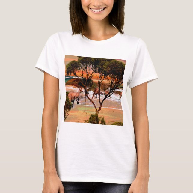 Kangaroo Family Oil Painting, T-Shirt (Front)