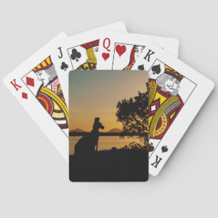 Kangaroo Golden Sunset Black Silhouette Australia Playing Cards