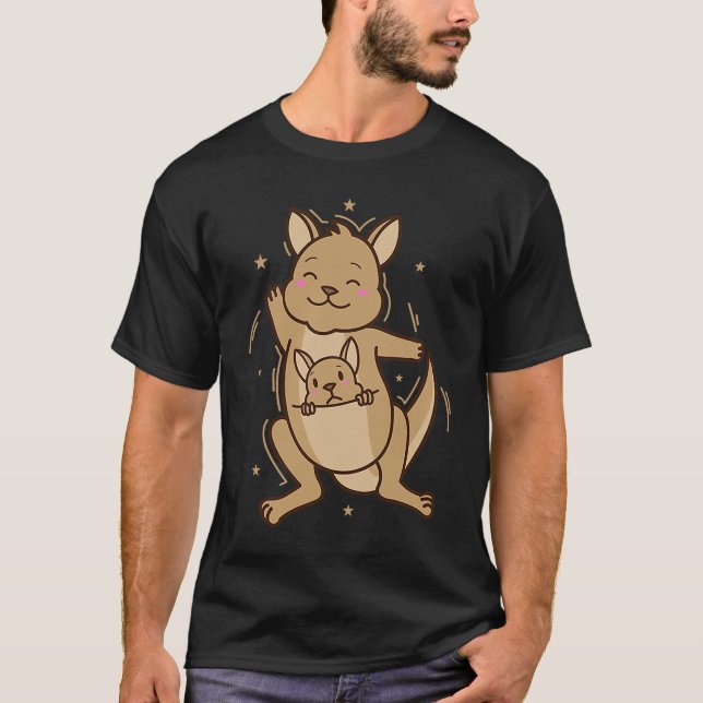 Kangaroo happy with Baby in Bag T-Shirt (Front)