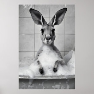 Kangaroo in Bathtub Wall Art, Funny Animal Poster