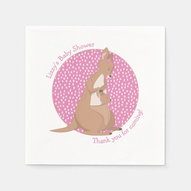 Kangaroo Joey Girl Pink and Brown Baby Shower Napkin (Front)