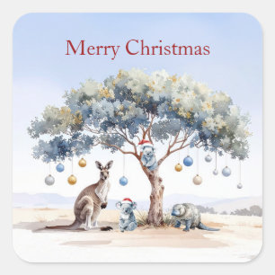 Kangaroo Koalas Platypus Christmas Gumtree Baubles Square Sticker